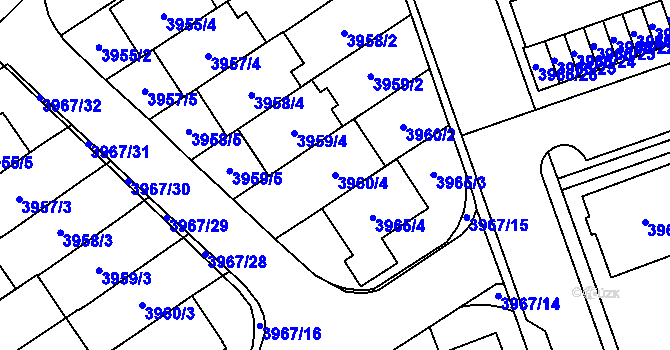 Parcela st. 3960/4 v KÚ Řečkovice, Katastrální mapa