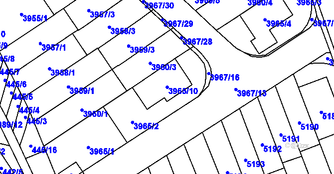 Parcela st. 3965/10 v KÚ Řečkovice, Katastrální mapa