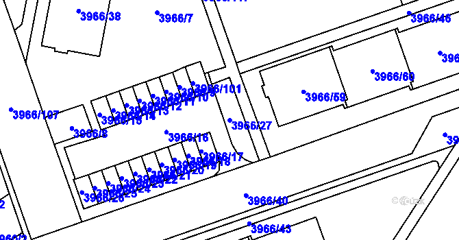 Parcela st. 3966/27 v KÚ Řečkovice, Katastrální mapa
