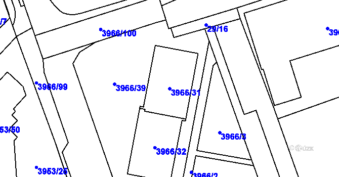 Parcela st. 3966/31 v KÚ Řečkovice, Katastrální mapa