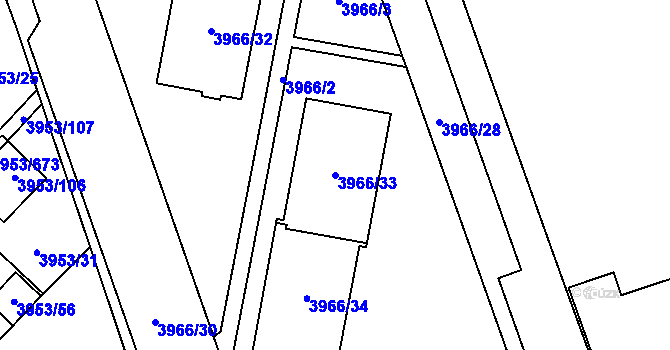 Parcela st. 3966/33 v KÚ Řečkovice, Katastrální mapa