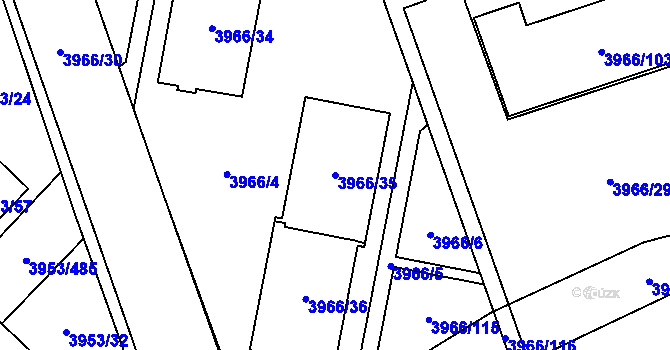 Parcela st. 3966/35 v KÚ Řečkovice, Katastrální mapa