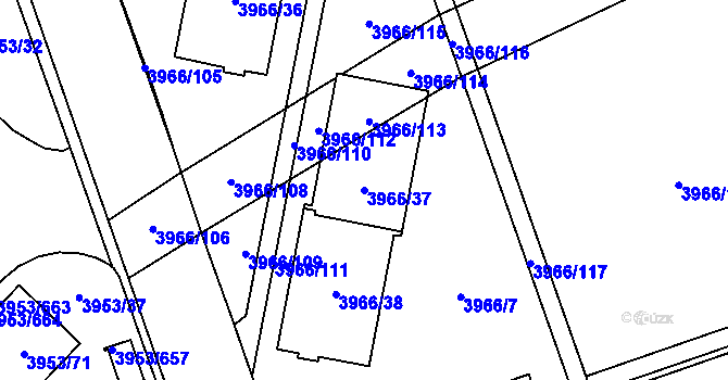 Parcela st. 3966/37 v KÚ Řečkovice, Katastrální mapa
