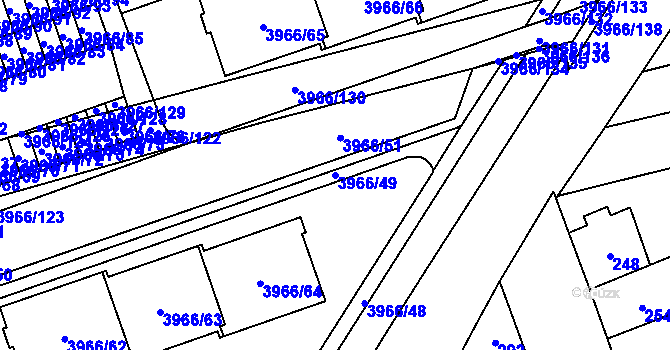 Parcela st. 3966/49 v KÚ Řečkovice, Katastrální mapa
