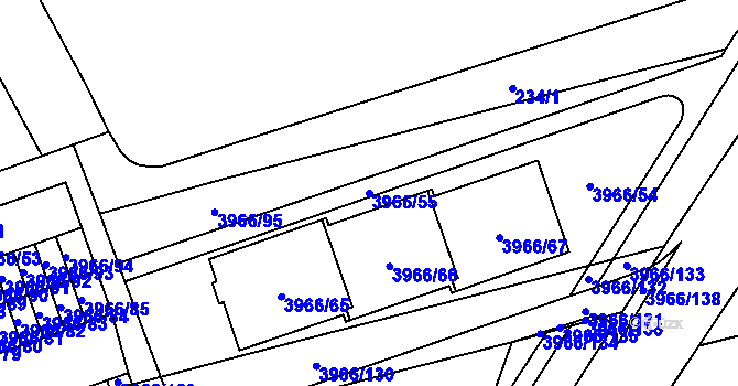 Parcela st. 3966/55 v KÚ Řečkovice, Katastrální mapa