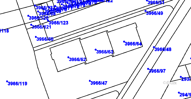 Parcela st. 3966/63 v KÚ Řečkovice, Katastrální mapa