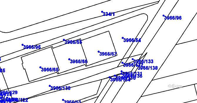 Parcela st. 3966/67 v KÚ Řečkovice, Katastrální mapa