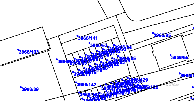 Parcela st. 3966/91 v KÚ Řečkovice, Katastrální mapa