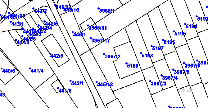 Parcela st. 3967/2 v KÚ Řečkovice, Katastrální mapa