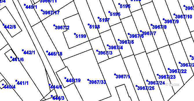 Parcela st. 3967/3 v KÚ Řečkovice, Katastrální mapa
