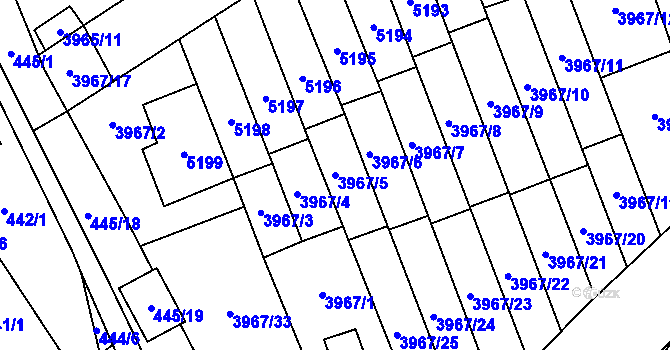 Parcela st. 3967/5 v KÚ Řečkovice, Katastrální mapa