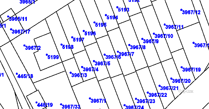 Parcela st. 3967/6 v KÚ Řečkovice, Katastrální mapa