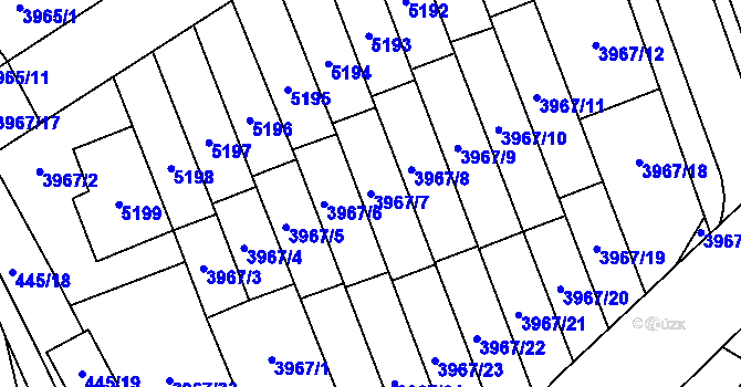 Parcela st. 3967/7 v KÚ Řečkovice, Katastrální mapa