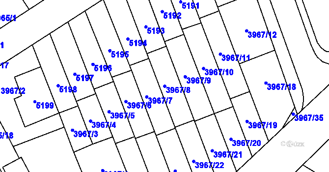 Parcela st. 3967/8 v KÚ Řečkovice, Katastrální mapa