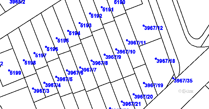Parcela st. 3967/9 v KÚ Řečkovice, Katastrální mapa