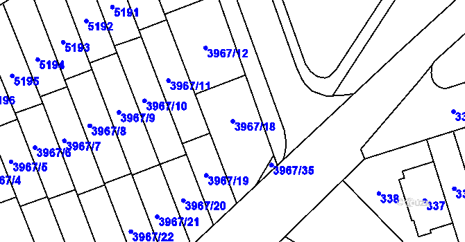 Parcela st. 3967/18 v KÚ Řečkovice, Katastrální mapa