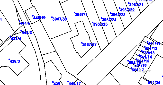 Parcela st. 3967/27 v KÚ Řečkovice, Katastrální mapa