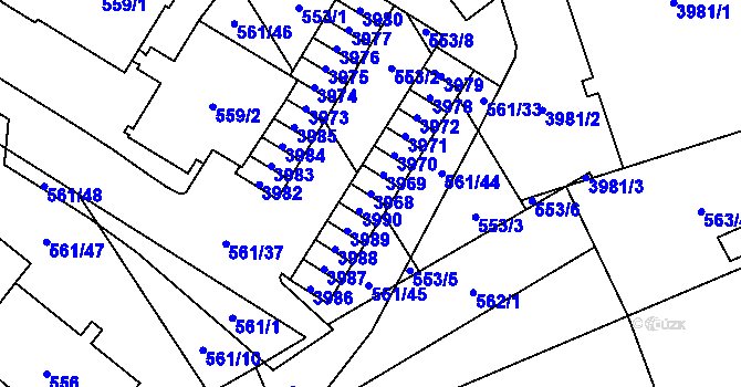 Parcela st. 3968 v KÚ Řečkovice, Katastrální mapa