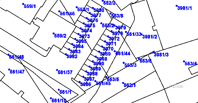 Parcela st. 3969 v KÚ Řečkovice, Katastrální mapa