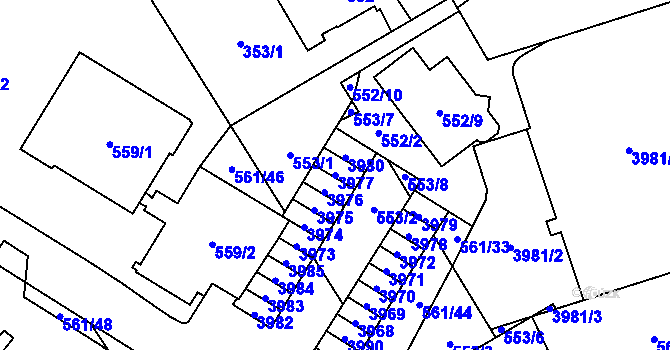 Parcela st. 3977 v KÚ Řečkovice, Katastrální mapa