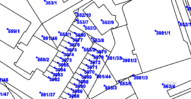 Parcela st. 3979 v KÚ Řečkovice, Katastrální mapa