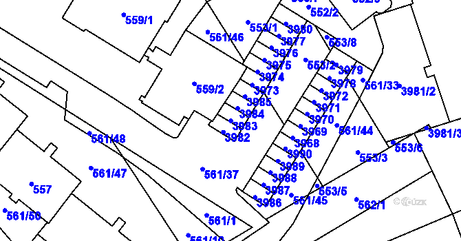 Parcela st. 3983 v KÚ Řečkovice, Katastrální mapa