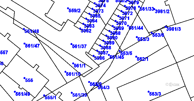 Parcela st. 3987 v KÚ Řečkovice, Katastrální mapa