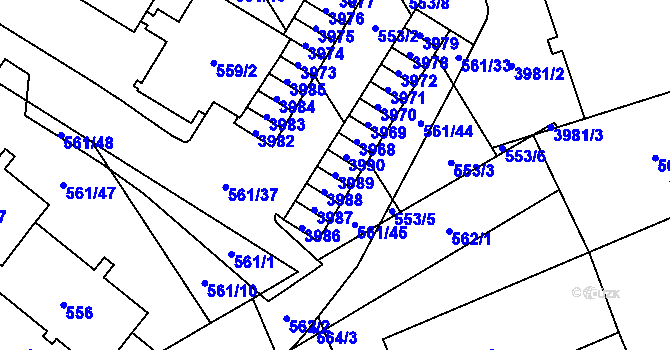 Parcela st. 3989 v KÚ Řečkovice, Katastrální mapa