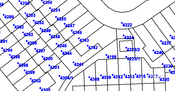 Parcela st. 4242 v KÚ Řečkovice, Katastrální mapa