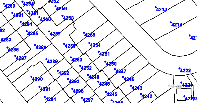 Parcela st. 4251 v KÚ Řečkovice, Katastrální mapa