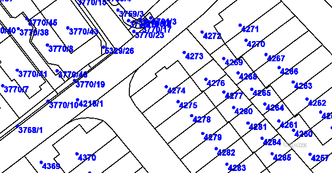 Parcela st. 4274 v KÚ Řečkovice, Katastrální mapa