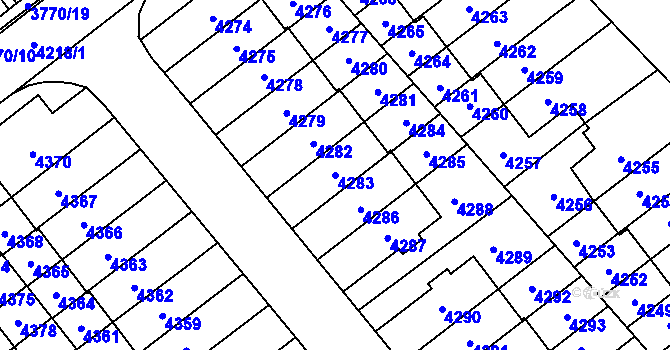 Parcela st. 4283 v KÚ Řečkovice, Katastrální mapa
