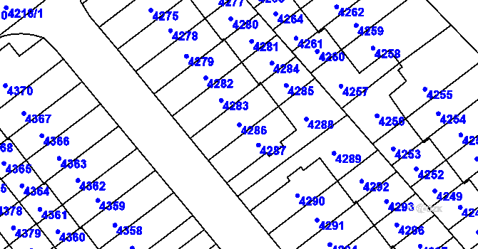 Parcela st. 4286 v KÚ Řečkovice, Katastrální mapa