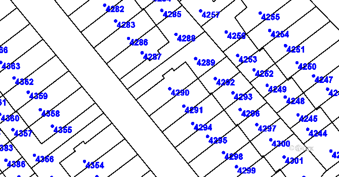 Parcela st. 4290 v KÚ Řečkovice, Katastrální mapa