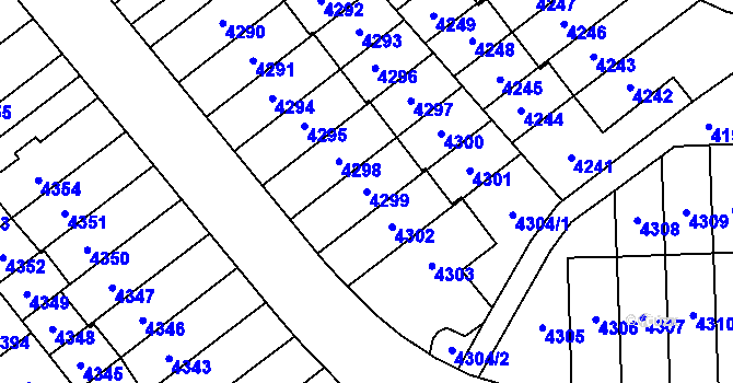 Parcela st. 4299 v KÚ Řečkovice, Katastrální mapa