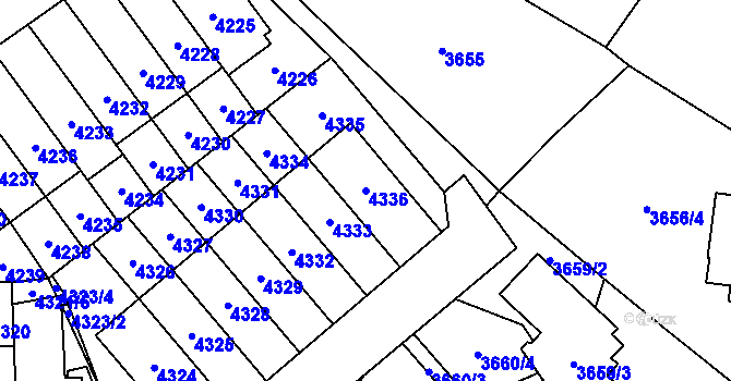 Parcela st. 4336 v KÚ Řečkovice, Katastrální mapa