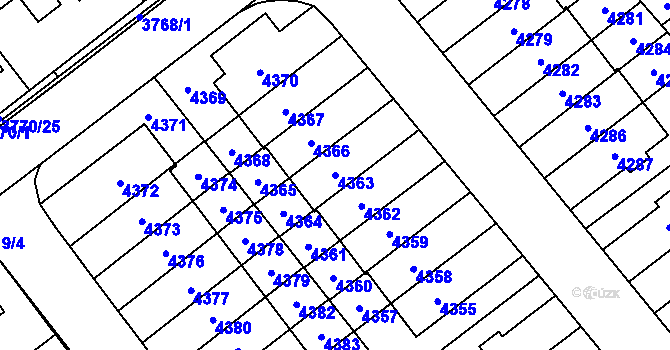 Parcela st. 4363 v KÚ Řečkovice, Katastrální mapa