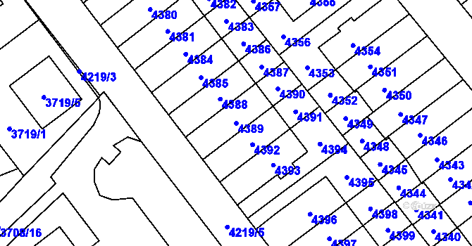 Parcela st. 4389 v KÚ Řečkovice, Katastrální mapa