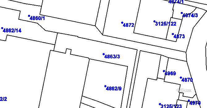 Parcela st. 4863/3 v KÚ Řečkovice, Katastrální mapa
