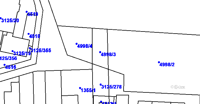 Parcela st. 4998/3 v KÚ Řečkovice, Katastrální mapa