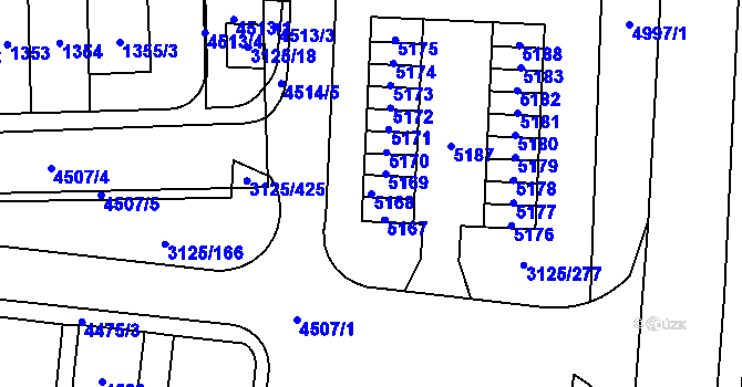 Parcela st. 5168 v KÚ Řečkovice, Katastrální mapa