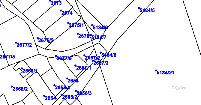 Parcela st. 5184/8 v KÚ Řečkovice, Katastrální mapa