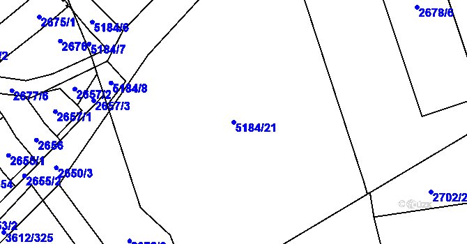 Parcela st. 5184/21 v KÚ Řečkovice, Katastrální mapa