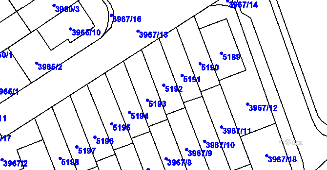 Parcela st. 5192 v KÚ Řečkovice, Katastrální mapa
