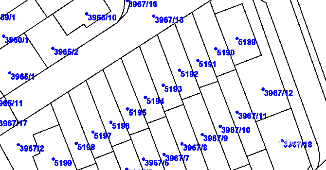 Parcela st. 5193 v KÚ Řečkovice, Katastrální mapa