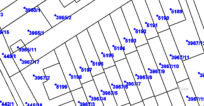 Parcela st. 5195 v KÚ Řečkovice, Katastrální mapa