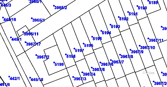 Parcela st. 5196 v KÚ Řečkovice, Katastrální mapa