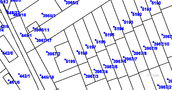 Parcela st. 5197 v KÚ Řečkovice, Katastrální mapa