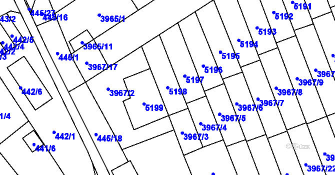 Parcela st. 5198 v KÚ Řečkovice, Katastrální mapa