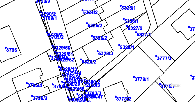 Parcela st. 5328/3 v KÚ Řečkovice, Katastrální mapa